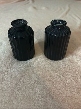 Black Ribbed Glass Bud Vases (Set of 2)